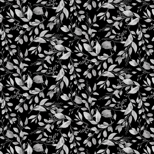 Grey Leaves - Sweet Bees Cotton Print Fabric - per half metre