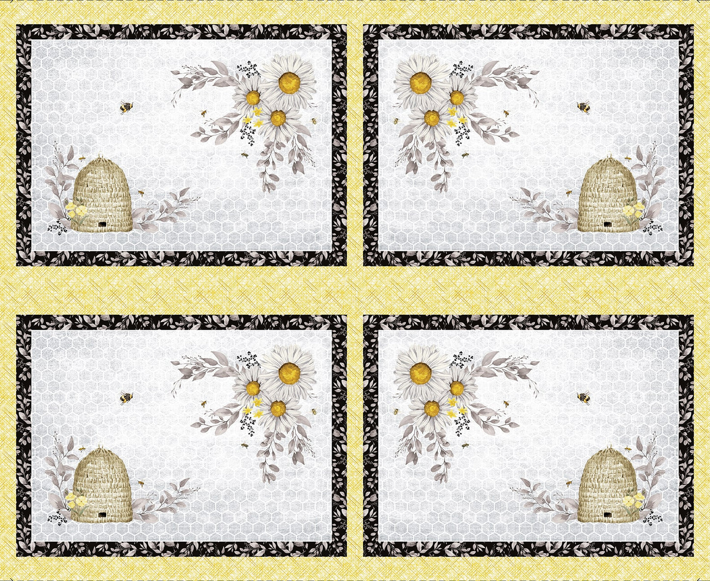 Bee Hive Placemats - Sweet Bees Cotton Print Fabric - per panel