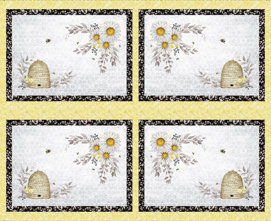 Bee Hive Placemats - Sweet Bees Cotton Print Fabric - per panel