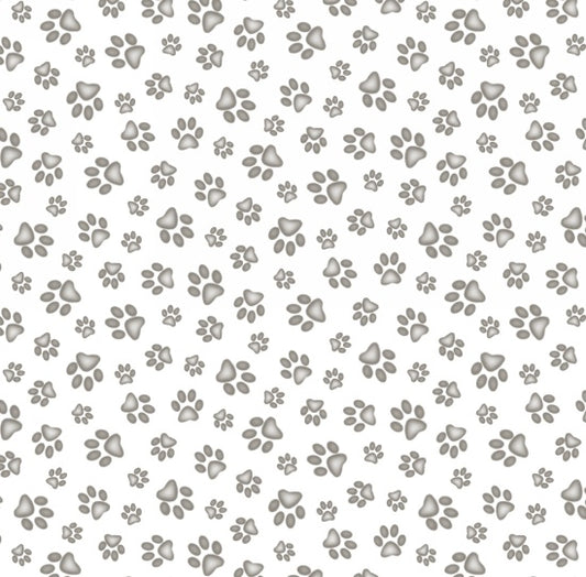 Paw Prints on White - Adorable Pets Cotton Print Fabric - per half metre