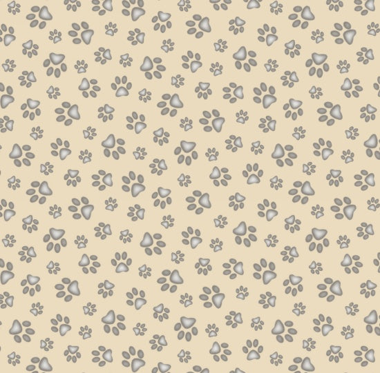 Paw Prints on Cream - Cat's Meow Cotton Print Fabric - per half metre