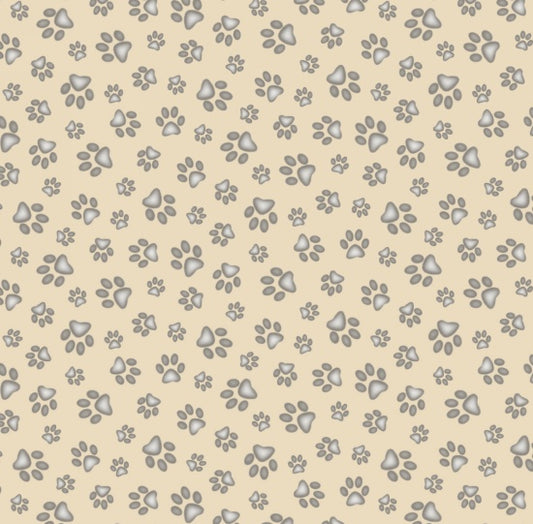 Paw Prints on Cream - Cat's Meow Cotton Print Fabric - per half metre