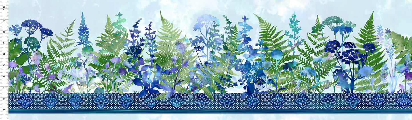 Blue Border - Haven Cotton Print Fabric - per half metre