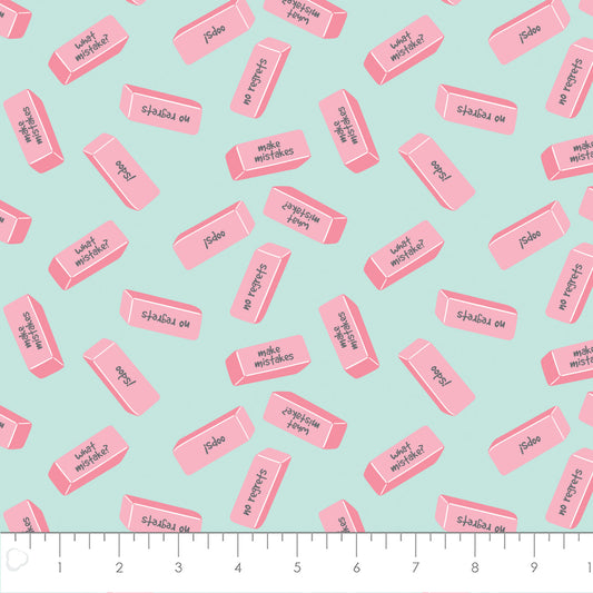 Teachers Rule Cotton Print - Erasers in Light Blue