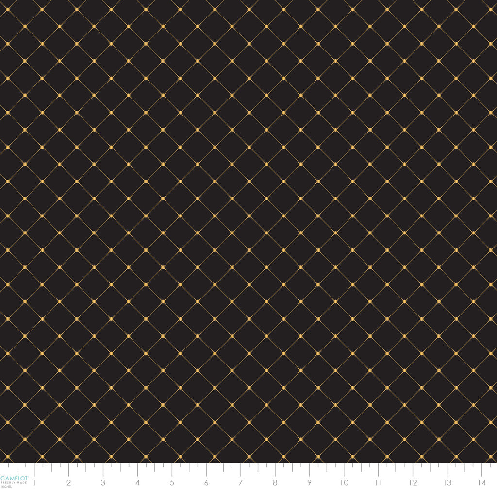 Gilded Diamonds on Black - Gilded Cotton Print Fabric - per half metre