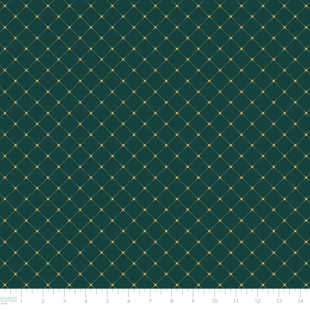 Gilded Diamonds on Green - Gilded Cotton Print Fabric - per half metre