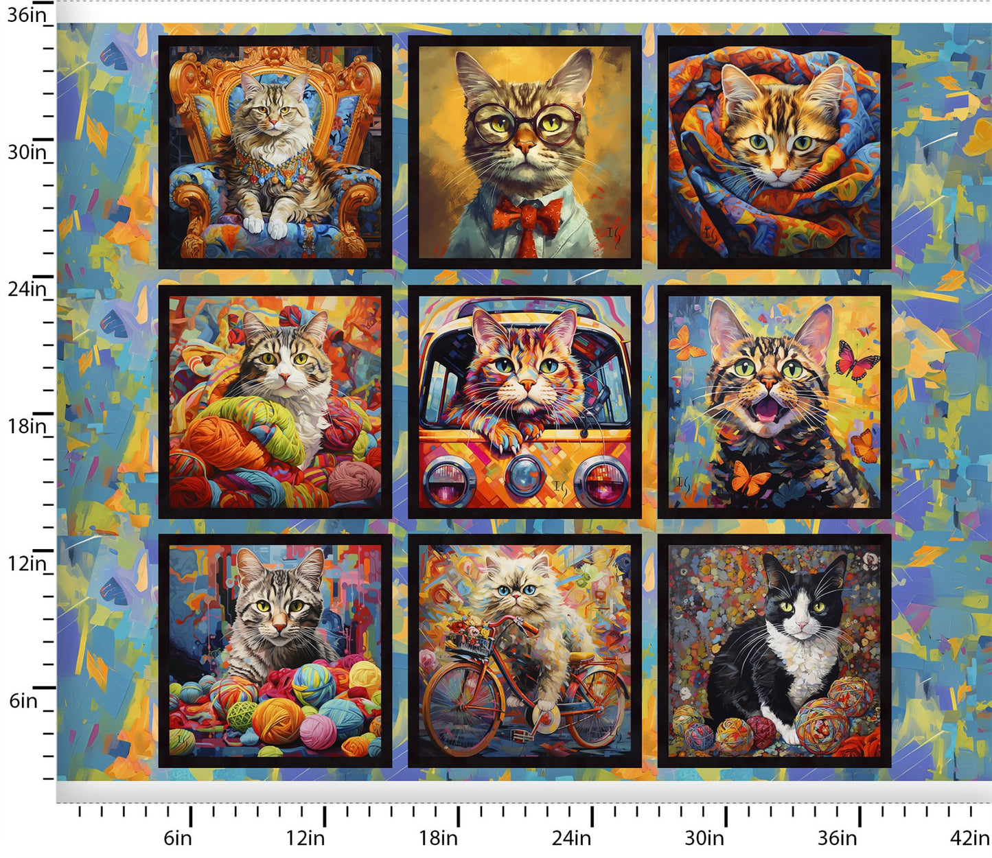 Purrfectly Playful Squares - Purrfectly Playful Cotton Print Fabric - per panel