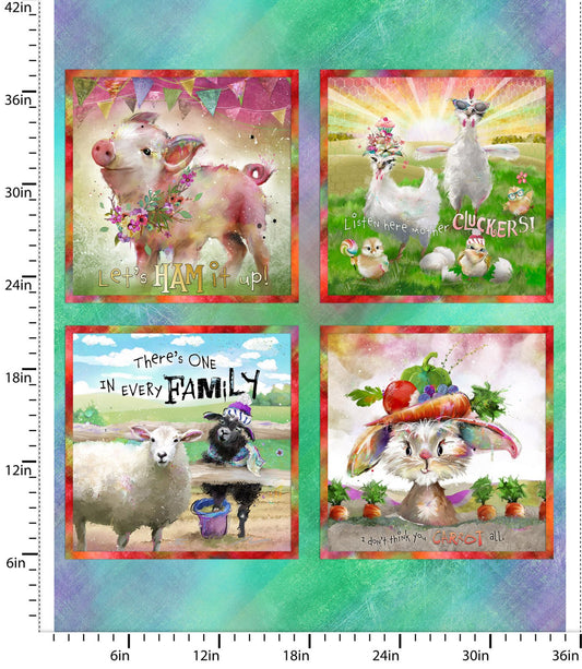Back to the Farm 4 Square Panel - Back to the Farm Cotton Print Fabric - per panel