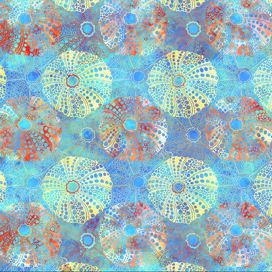 Sea Urchins on Blue - Calypso II Cotton Print Fabric - per half metre