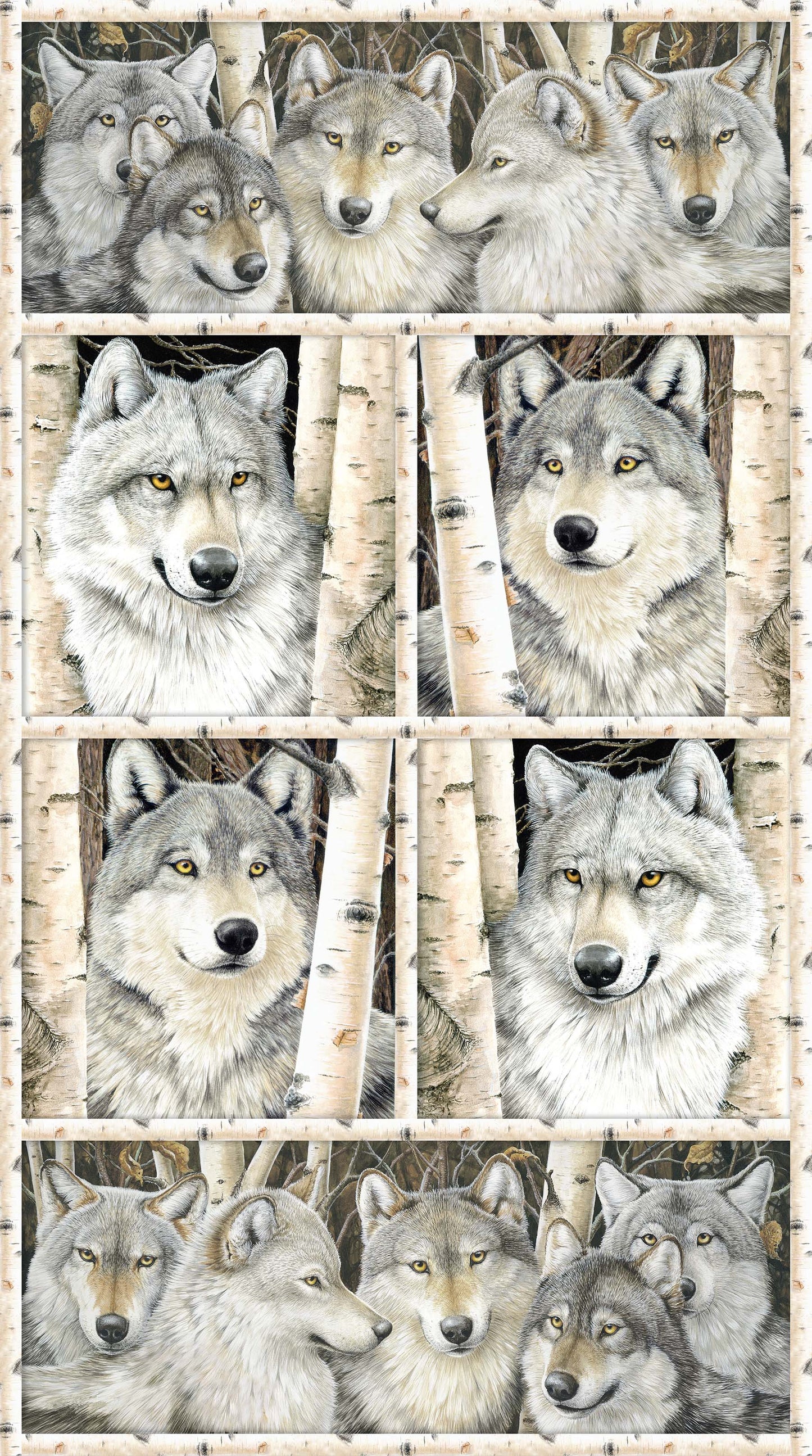 Grey Wolf Panel - Grey Wolf Cotton Print Fabrics