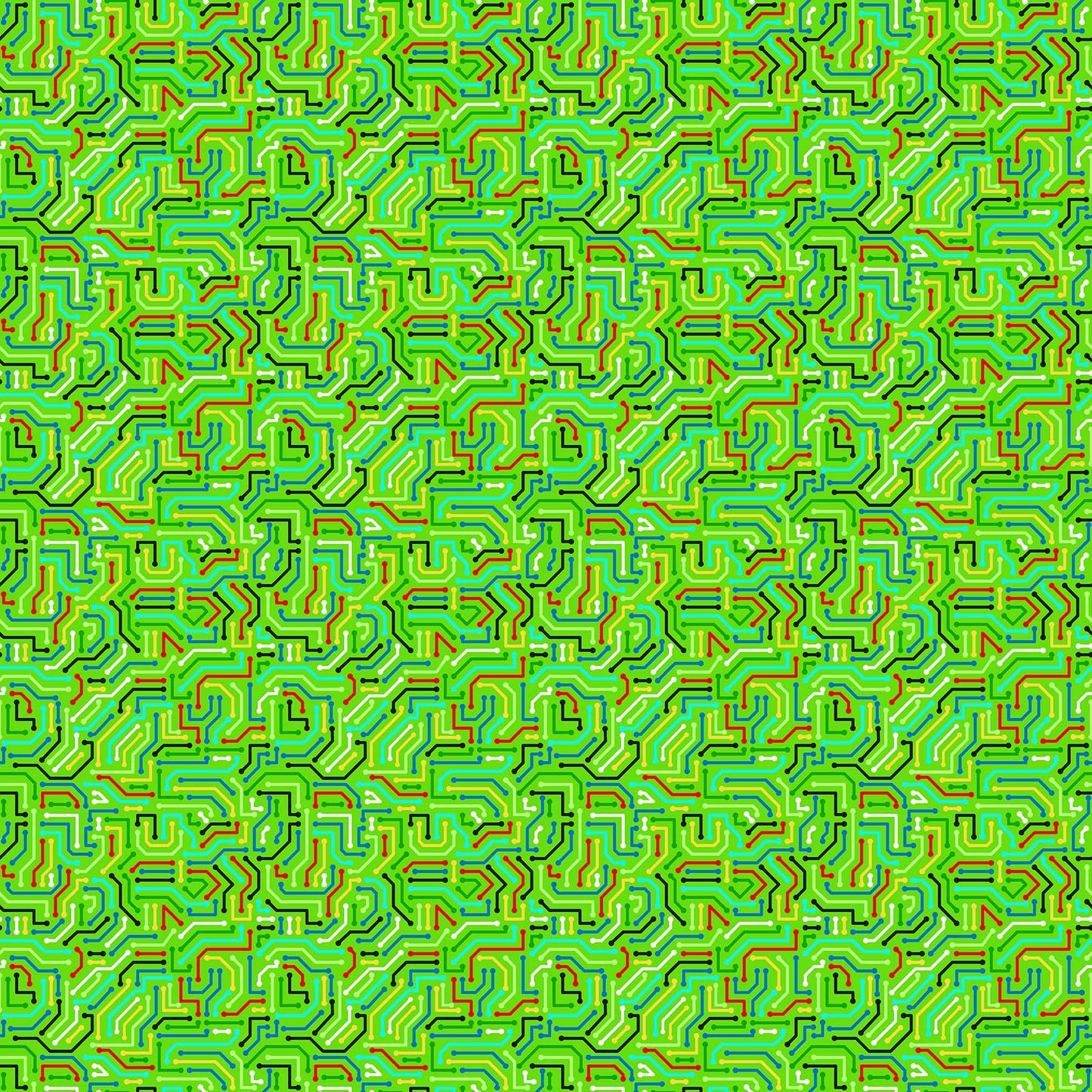 Circuit Board on Green Multi - Gaming Zone Cotton Print Fabric - per half metre