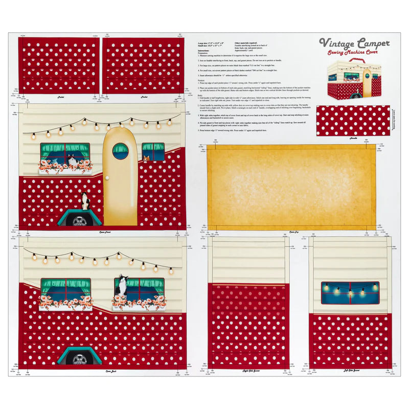 Sewing Machine Cover Panel - Sew and Go XVI Cotton Print Fabric - per panel