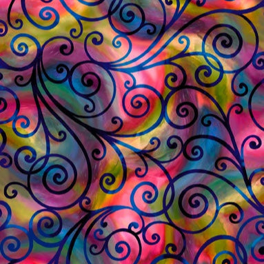 Bright Scrolls - Rainbow Rose Cotton Print Fabric - per half metre