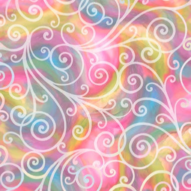 Pastel Scrolls - Rainbow Rose Cotton Print Fabric - per half metre