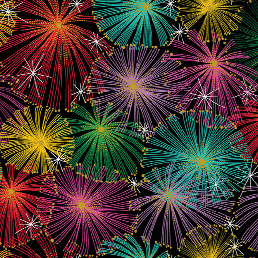 Fireworks - Light Up the Sky! Cotton Print Fabric - per half metre