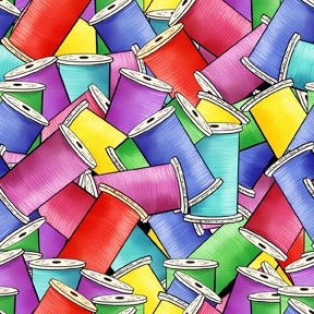 Spools - Steampunk Stitchery Cotton Print Fabric - per half metre