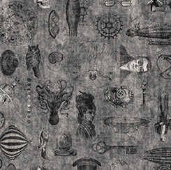 Steampunk Blender on Grey - Steampunk Adventures Cotton Print Fabric - per half metre