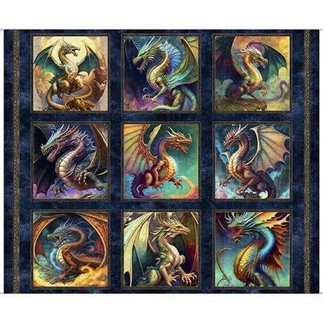 Large Dragon Picture Patches - Dragon Fyre Cotton Print Fabric - per panel