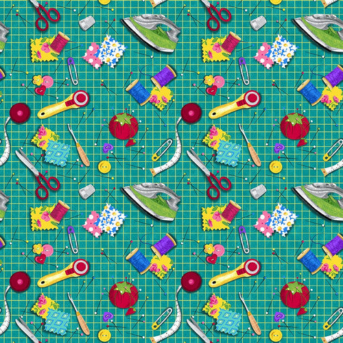 Tossed Sewing Motifs - Quilters Haven Cotton Print Fabric - per half metre