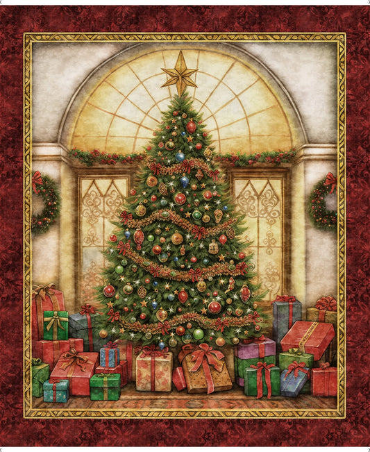 Christmas Tree Panel - Wonderful Christmastime Cotton Print Fabric - per panel
