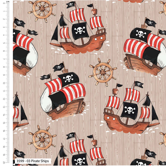 Pirate Ships - Ship Ahoy Cotton Print Fabric - per half metre