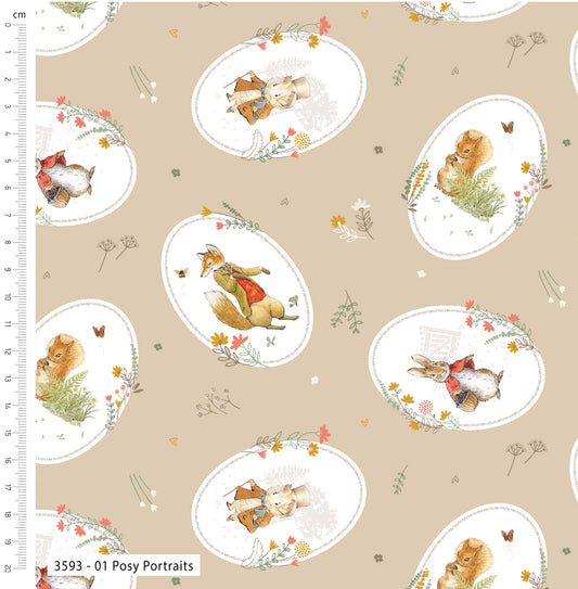 Posy Portraits - Meadow Tails Peter Rabbit Cotton Print Fabric - per half metre