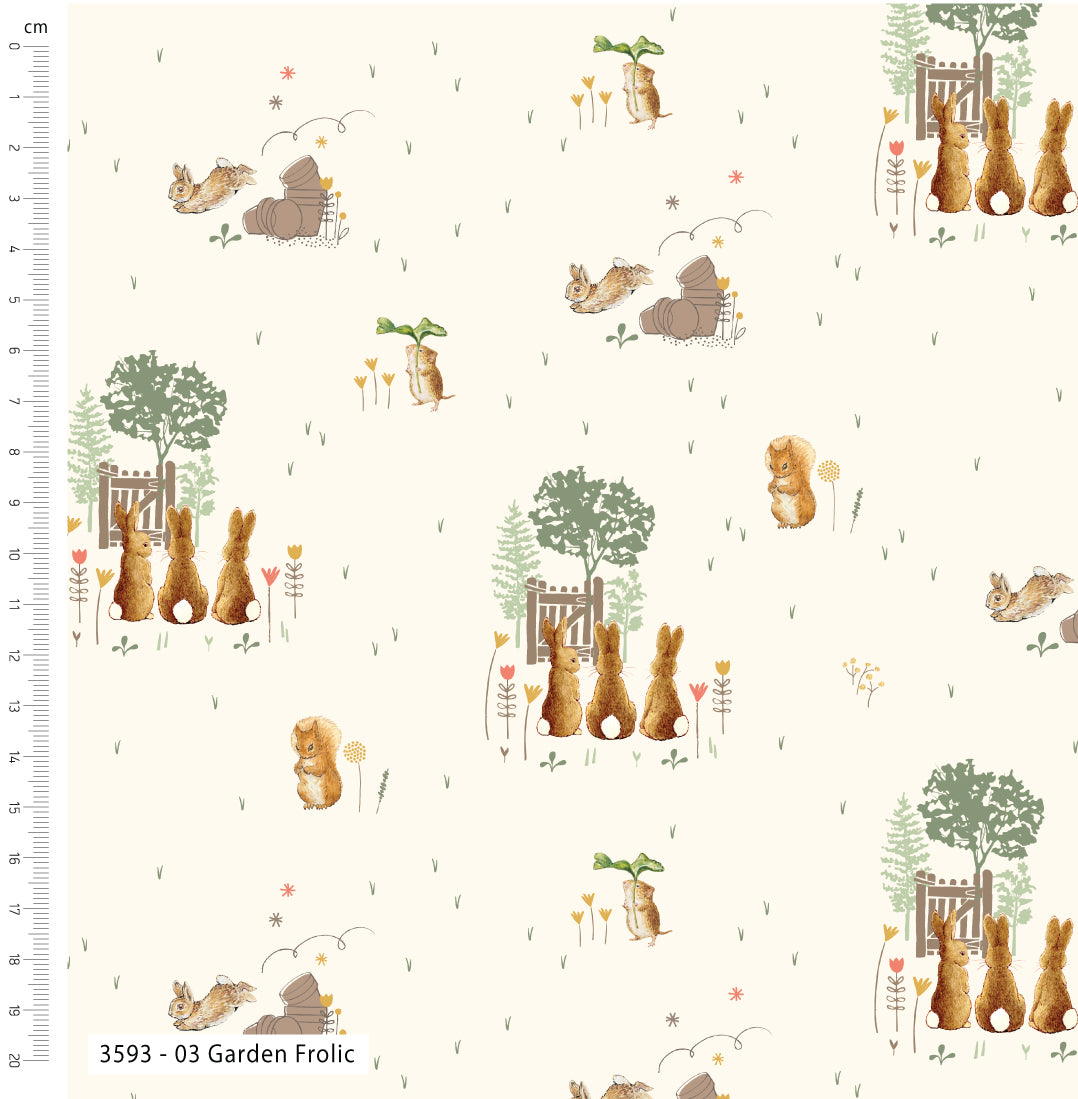 Garden Frolic - Meadow Tails Peter Rabbit Cotton Print Fabric - per half metre