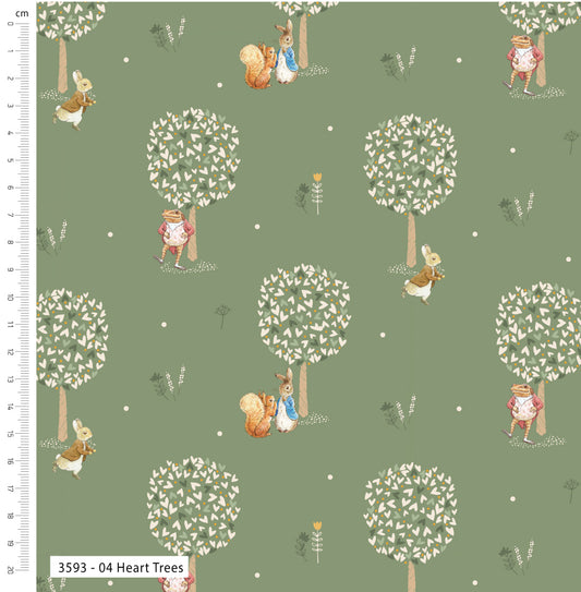 Heart Trees - Meadow Tails Peter Rabbit Cotton Print Fabric - per half metre