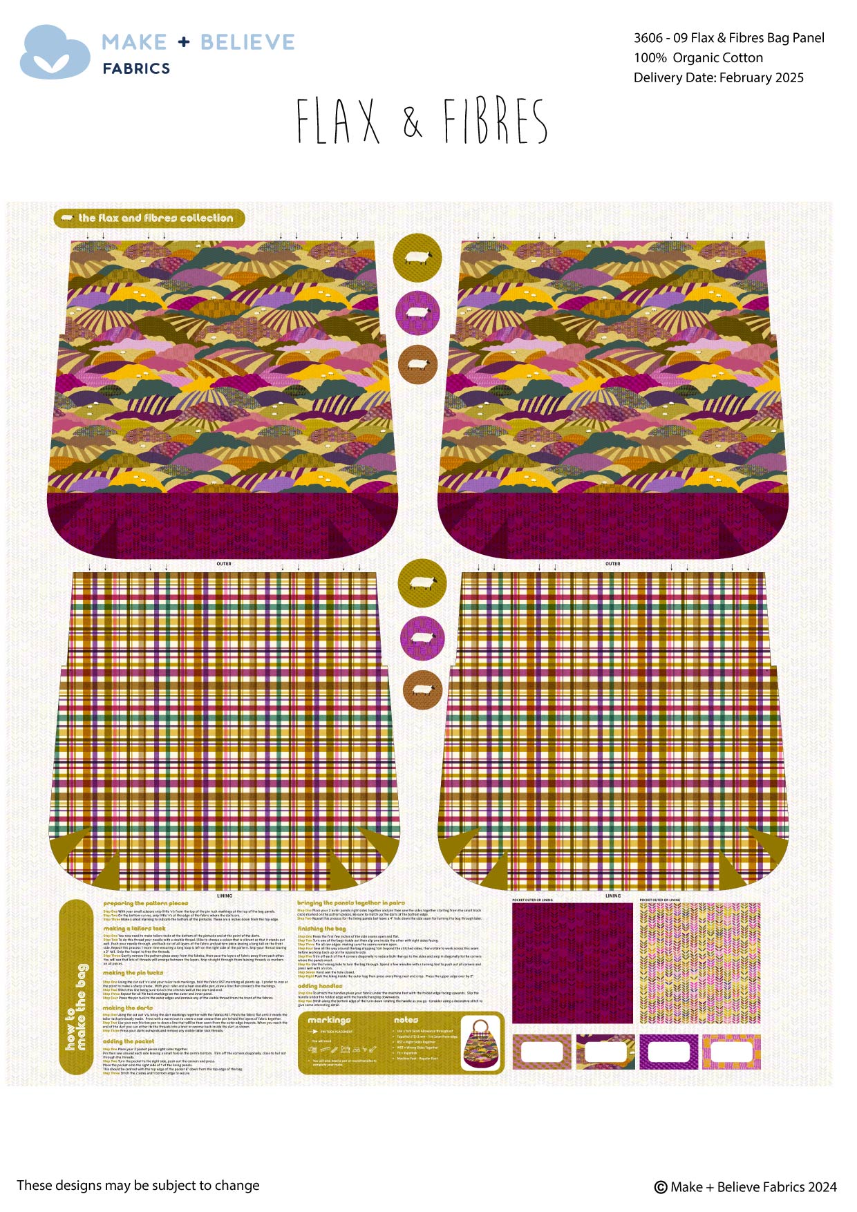 Bag Panel - Flax and Fibres Cotton Print Fabric - per panel