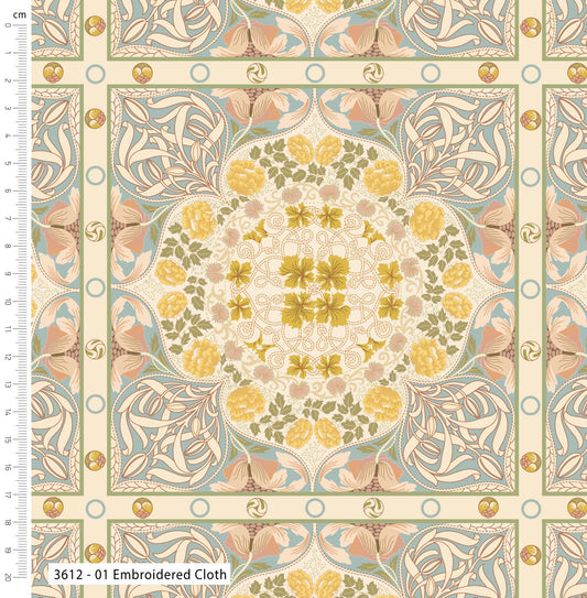 Embroidered Cloth - Morris' Muses V&A Cotton Print Fabric - per half metre