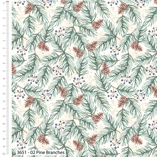 Pine Perch - Feathered Foliage Cotton Print Fabric - per half metre