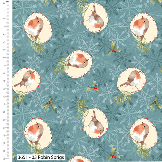 Robin Sprigs - Feathered Foliage Cotton Print Fabric - per half metre