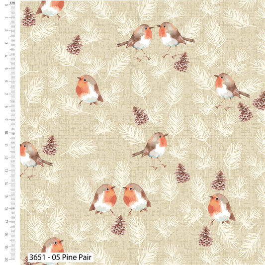 Pine Pair - Feathered Foliage Cotton Print Fabric - per half metre