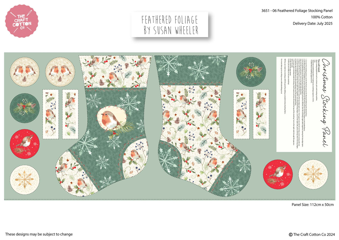Christmas Stocking - Festive Foliage Cotton Print Fabric - per panel