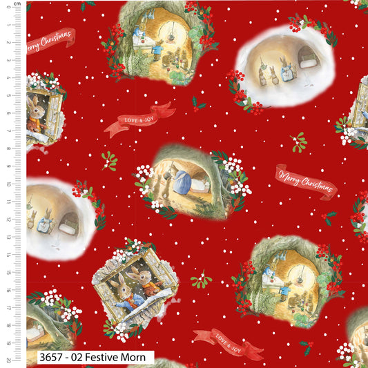 Festive Morn - Christmas Orchard - Peter Rabbit Cotton Print Fabric - per half metre