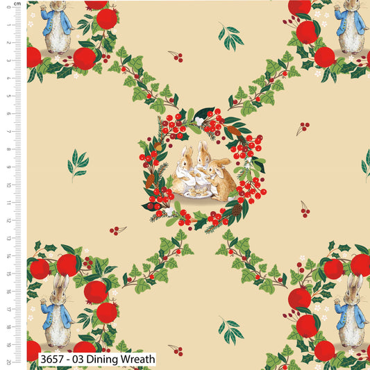 Dining Wreath - Christmas Orchard - Peter Rabbit Cotton Print Fabric - per half metre