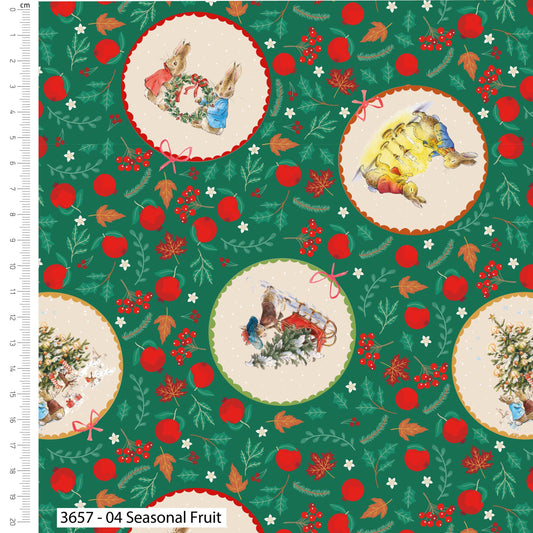 Seasonal Fruit - Christmas Orchard - Peter Rabbit Cotton Print Fabric - per half metre