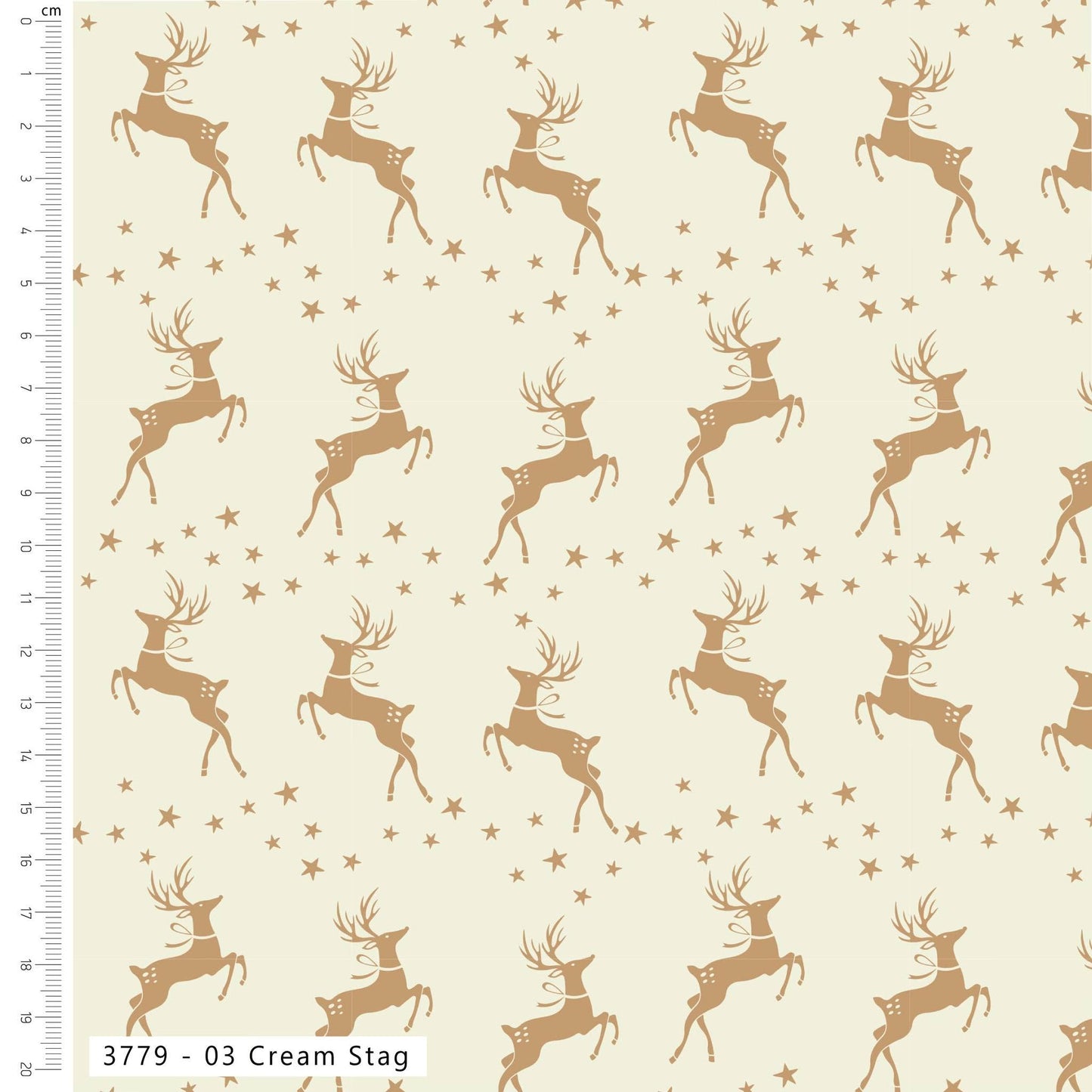 Cream Stag - Classic Christmas Cotton Print Fabric - per half metre