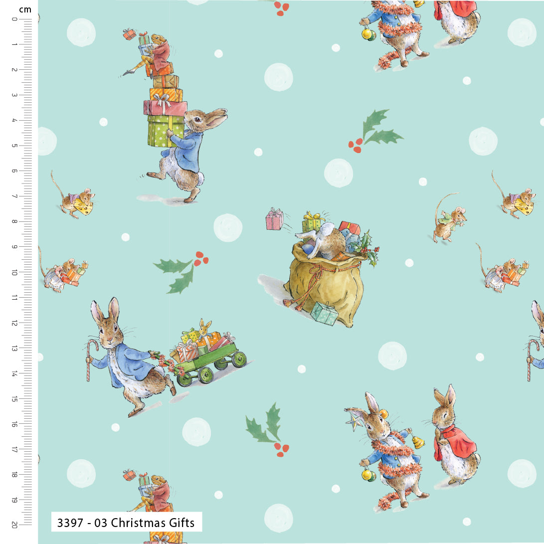 Christmas Gifts - The Joy of Giving Peter Rabbit Christmas Cotton Print Fabric - End of Bolt 80cm