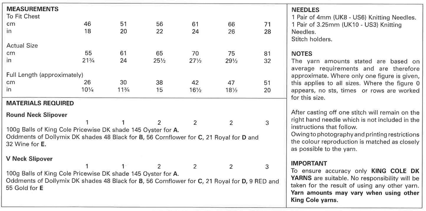 King Cole Pattern 4564 Slipovers Knitted with Pricewise DK