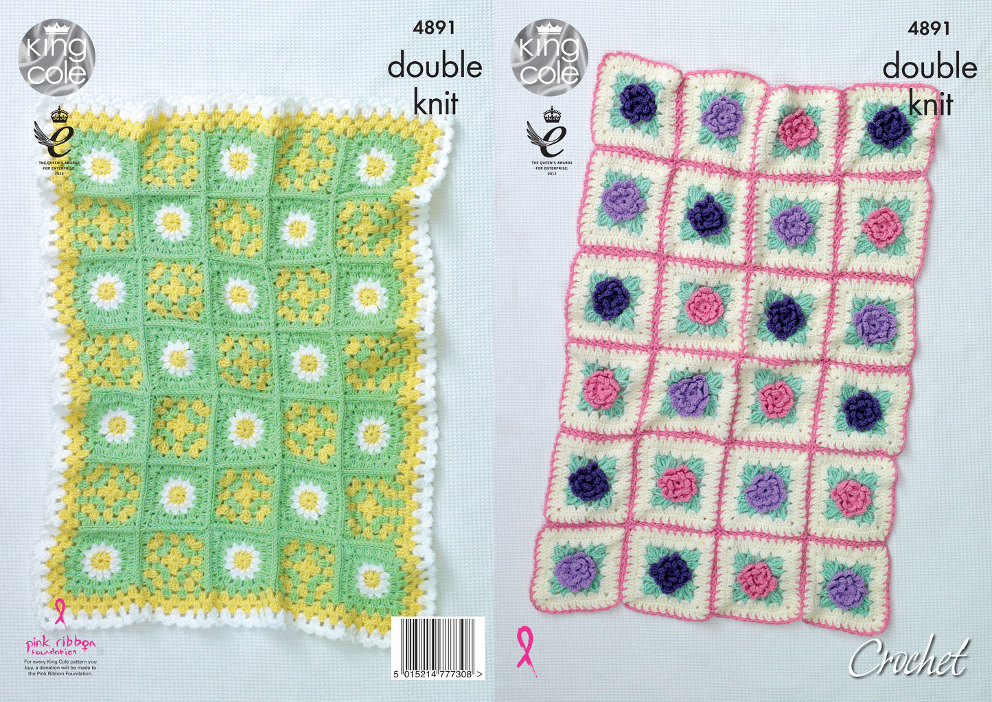 King Cole Pattern 4891 Floral Motif Blankets Crocheted with Cherished DK