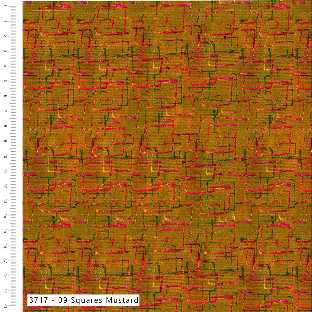 Squares Mustard - Layers of Time Cotton Print Fabric - per half metre