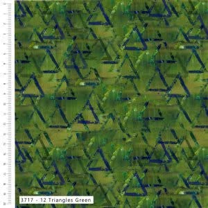 Triangles Green - Layers of Time Cotton Print Fabric - per half metre