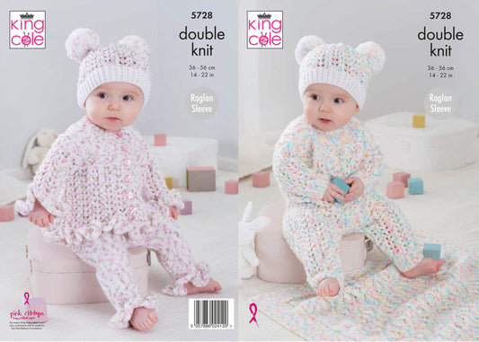 King Cole Pattern 5728 Baby Set in Cherished and Cherish Dash DK