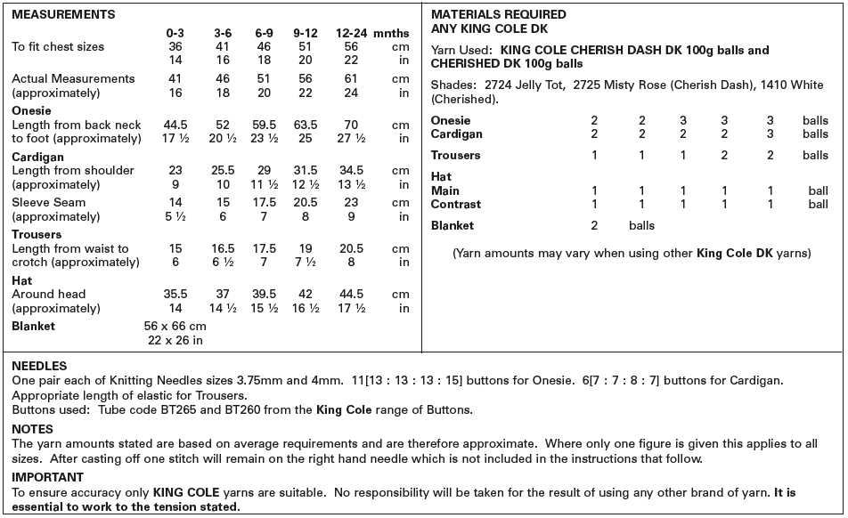 King Cole Pattern 5728 Baby Set in Cherished and Cherish Dash DK