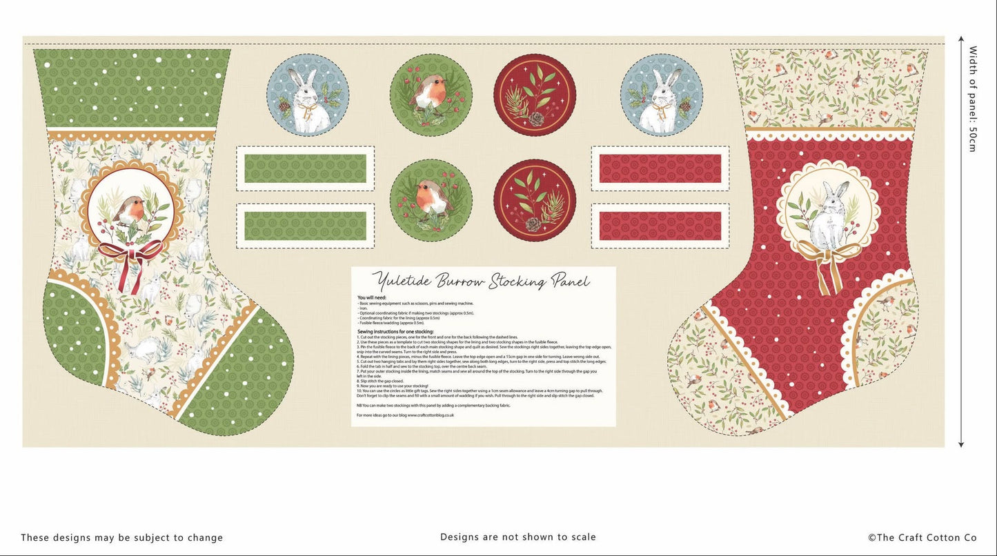 Stocking Panel - Yuletide Burrow Cotton Print Fabric - per panel