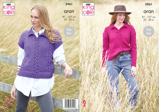 King Cole Pattern 5961 Sweater & Tank Knitted in Wool Aran