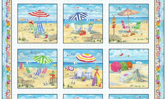 Beach Squares - Beach Vista Cotton Print Fabric - per panel