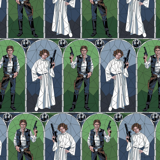 Han and Leia - Star Wars Stained Glass Cotton Print Fabric - per half metre