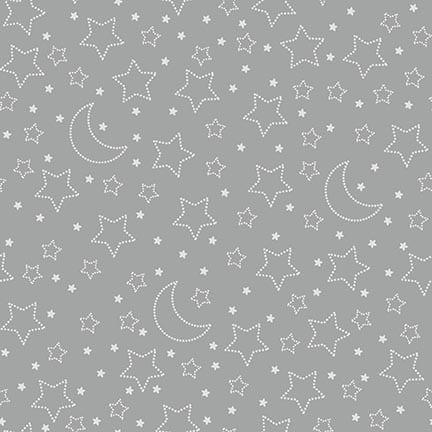 Stars and Moons on Grey - Moonlit Dreams Cotton Print Fabric - per half metre